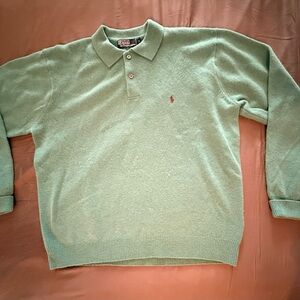 Vintage Ralph Lauren Polo Shirt Men XL Green Men's Sweater. 100% Lambs Wool.